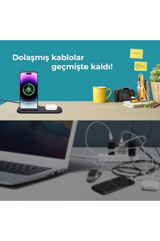 Bix Bxmw1 2'si 1 Arada 15w Qi Kablosuz Şarj Cihazı Standı Siyah