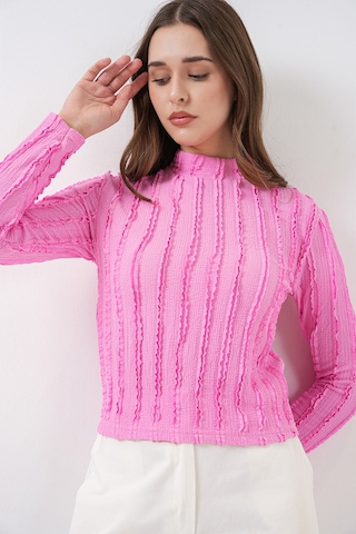 Bigdart Kadın Dokulu Esnek Örme Bluz 975 - Pembe