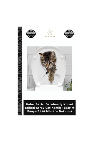 Delux Serisi Decohandy Klozet Etiketi Stray Cat Komik Tasarım Banyo Süsü Modern Dokunuş