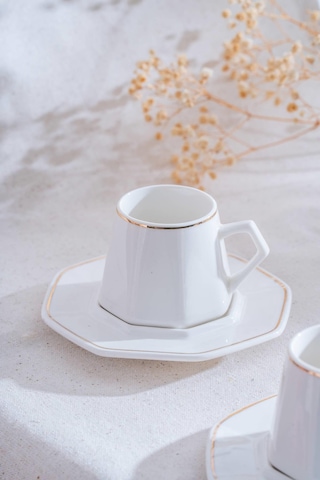 Acar Elara Gold 6 Kişilik Kahve Fincanı Takımı - 90 Ml Beyaz