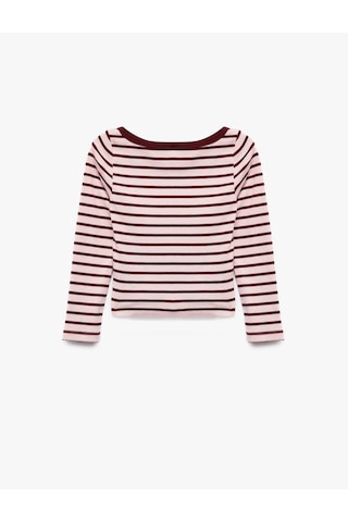 Koton Kaşkorse Bisiklet Yaka Slim Fit Uzun Kollu Çizgili Tişört Pembe Çizgili 7wkg10563ak