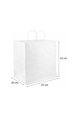 Büküm Saplı Beyaz Kağıt Çanta 33x20x33 Cm 25'li