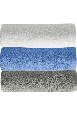 3 Lü Düz Renk El Yüz Havlu Seti %100 Pamuklu 50x90 Cm Gri-mavi-beyaz Çok Renkli