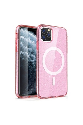 Apple Uyumlu iPhone 11 Kılıf M-safe Şarj Özellikli Parlayan Simli Saydam Renkli Zore Allstar Kapak Pembe