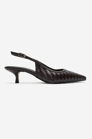 Luvi Shoes Alvessıa Kahverengi Örgü Kadın Kısa Topuklu Ayakkabı