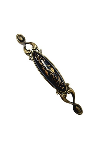 Miray 128 Mm Metal Antik Sarı Siyah Porselen Desenli / 5 Adet Antik