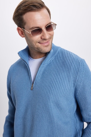 Erkek 3'lü Paket İndigo-vizon-lacivert Slim Fit Dar Kesim Fermuarlı Dik Yaka Triko Kazak-41809 Çok Renkli