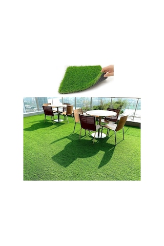 Vl Dekoratif Premium Kalite Suni Balkon Bahçe Kaymaz Taban Çim Halı 7 Mm Yeşil