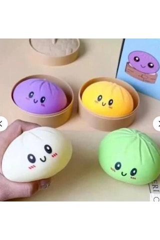 Mantı Pastel Baozi Sıkma Oyuncak Kurdeleli Sürpriz Kutuda Sevimli Stres Giderici 10x10 Cm
