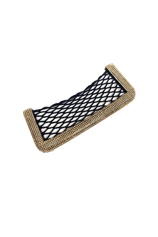 Kristal Taşlı Araç İçi File Çep Organizer 20x8cm Altın
