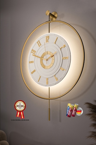 Metaquartz Aksesuar 7-24h - Büyük Boy -timelless Kristal Pilli Quartz , Metal Duvar Saati Gold