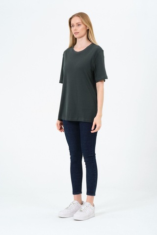 Kadın Bisiklet Yaka Kısa Kollu Basic T-shirt - İnterlok Kumaş Kahverengi