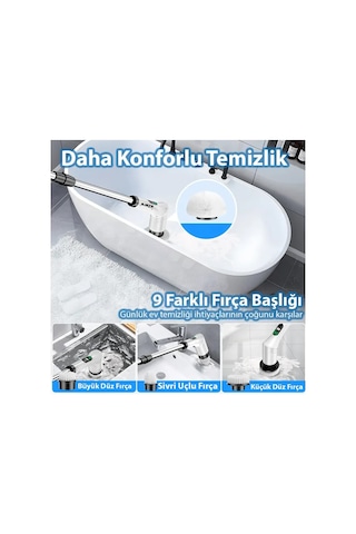 Ezere Spinpro 9-in-1 Teleskopik Şarjlı Dijital Temizlik Fırçası- 5775 Beyaz