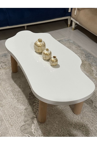 Asimetrik Bulut Model 120x60 Cm Kalın Kenarlı Orta Sehpa Beyaz