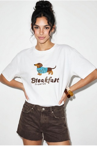 Shade Kadın Bisiklet Yaka Nakış Ve Boncuk İşlemeli Oversize T-shirt 2221 60286122 - Beyaz