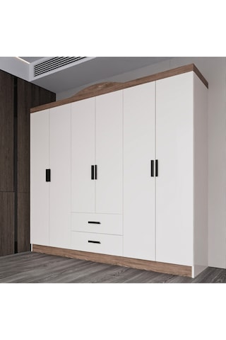 Bianca 6 Kapılı 2 Çekmeceli Gardrop Geniş Dolap & Elbise Dolabı Atlantik Çam & Beyaz Atlantik Çam - Beyaz