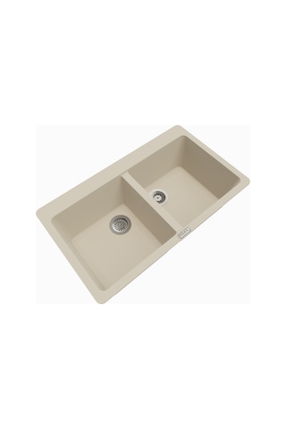 Polex Cristalüx Granit Evye P-N9 Bej 2 Hazneli Tezgah Altı Ve Tezgah Üstü Mutfak Evyesi 86x50.5 CM