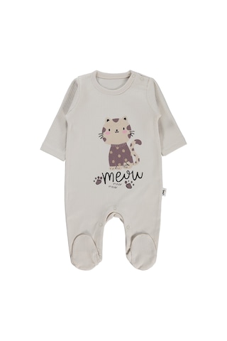 Civil Baby Kedi Baskılı 1-9 Ay Tulum - Bej Taş Rengi