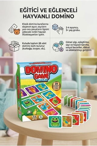 Domino Oyunu Hayvanlar Eğlenceli Eşleştirme Kartları 28 Adet Domino Kartlı Eğitici Kutu Oyunu