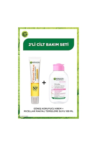 Garnier C Vitamini Parlak Görünmez Doku Yüz Güneş Kremi SPF50+ 40 ML + Micellar Makyaj Temizleme Suyu 100 ML