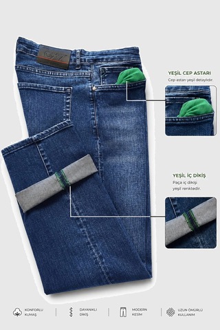 Rizzup Erkek Slim Fit Likralı Taşlanmış Mavi Jean Yumuşak Dokulu Esnek Dar Paça Kot Pantolon 2600991