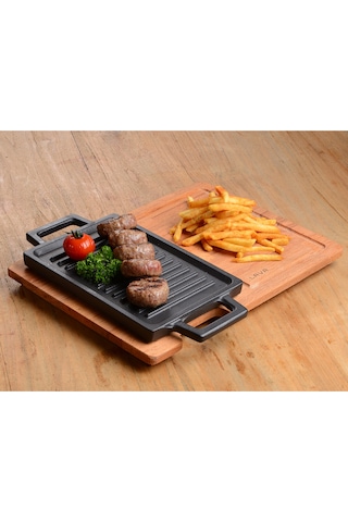 Lava Döküm Dikdörtgen Hot Plate Ahşap Altlıklı Ölçü 22x15CM.