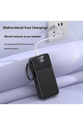 30.000 Mah Linkage 22.5w Hızlı Şarj Destekli Dahili Kablolu Taşınabilir Batarya Powerbank Siyah