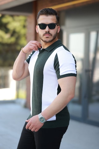 Erkek Kısa Kollu Polo Yakalı Blok Desenli Triko Bluz Yeşil