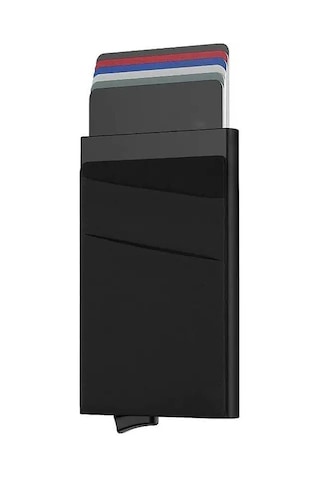 Valkyrie Premium Slim Metal Otomatik Kartlık Rfıd Korumalı, Mekanizmalı, 10+ Kart Kapasiteli Siyah Siyah