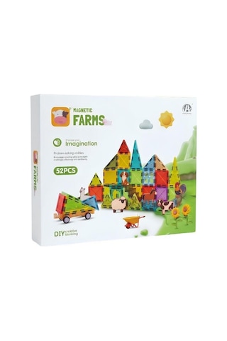 Kzl Magnetic Farms Çiftlik Hayvan Figürlü Araçlı Manyetik Yapı Blokları Seti 5.5 Cm 52 Parça Ch1508