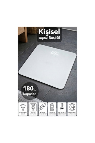 Led Ekran Cam Dijital Baskül - 180kg Kapasiteli Kişisel Hassas Kilo Ölçer Tartı Beyaz
