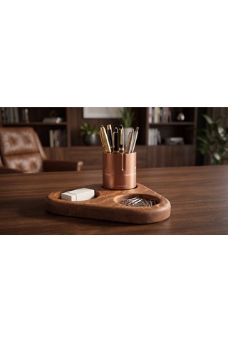 Alüminyum Revolver & Ahşap Tasarım Kalemlik Tıtan Copper & Kahve
