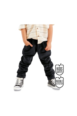 Denokids Erkek Çocuk Kadife Siyah Beli Lastikli Pantolon 4-10 Yaş