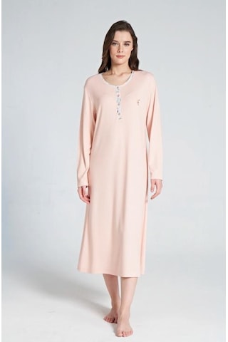 1717 Melisa Kadın Düğmeli Uzun Gecelik SOMON