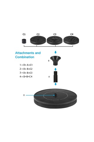 Yunboo Güneş Enerjili Sularüstü Fonten Pompa, Bahçe Ve Avlu Görseli İçin 4 Fıçı, 70cm Maksimum Yükseklik, 150l/saat Debi, Siyah 16cm Çap