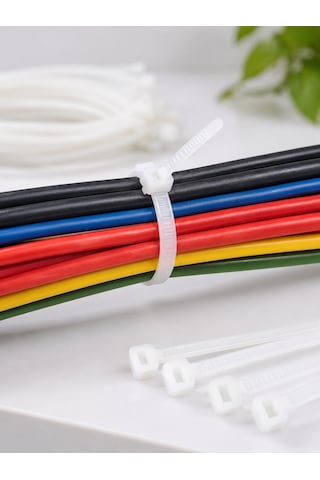 100 Adet Beyaz Cırt Kelepçe 4,8x200 Mm Plastik Kelepçe Kablo Düzenleyici Güçlü Kilit Mekanizmalı