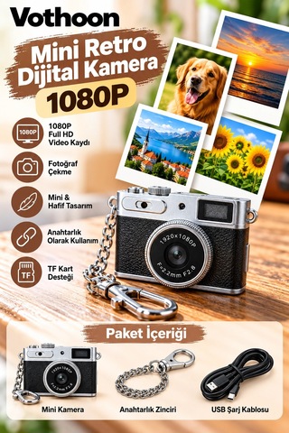 Mini Retro Dijital Kamera 1080p Full Hd Fotoğraf & Video Çekimi Lcd Ekran Mini Kamera Tf Kart Destek