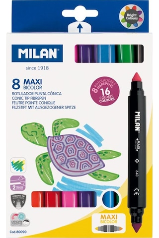 MILAN 80090 MAXI ÇİFT UÇLU JUMBO KEÇELİ KALEM 8Lİ