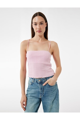 Koton Slim Fit İnce Askılı Crop Atlet Pembe 5sak10692ek Gül