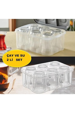 Kapris Çay Bardağı Ve Su Bardağı Taşıma Aparatı 2li Set Piknik Seti Şeffaf