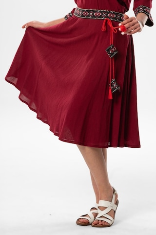Talya Şile Bezi Püskül Detay Nakışlı Midi Boy Yazlık Etek Bordo Brd-bordo Bordo
