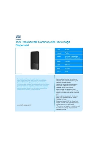 Tork 552508 Peakserve Continuous Havlu Kağıt Dispenseri Siyah