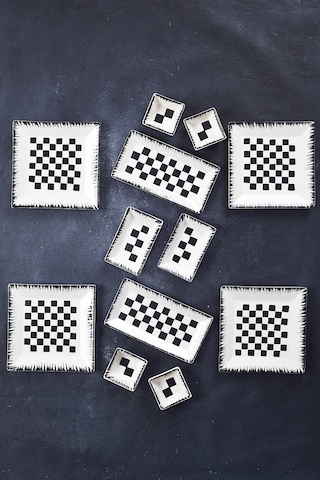 Piatti Naturali 12 Parça 4 Kişilik Dama Kahvaltı Takımı Handmade Sunum Set Siyah