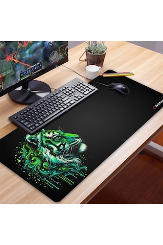 Sonictouch Ultragrand Siyah Ve Neon Yeşili Kaplan Dikişsiz Xxl Gaming Oyuncu Masaüstü Klavye Mouse Pad 40x90cm