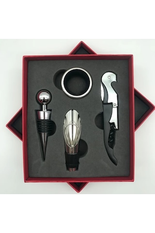 Sunshine011 Kırmızı Hipokamp Çakı 4lü Set Vakum Tıpa Şişe Açacağı Alüminyum Folyo Kesici