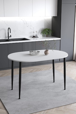 Melinda 60x90 Cm Beyaz Mutfak Masası Yemek Masası Balkon Masası Çalışma Masası Beyaz-siyah Ayak Çok Renkli
