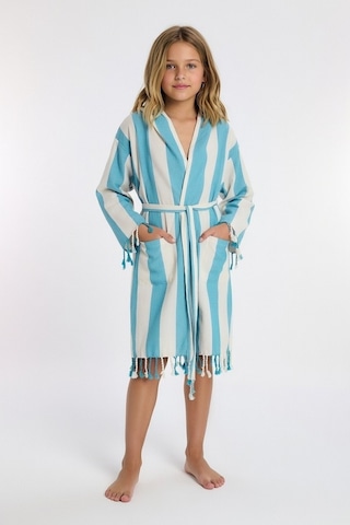 Çocuk Striped Peştamal Bornoz %100 Pamuk Unisex Mavi