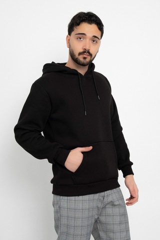 Dasüniforma Basic Baskısız 3 İplik Kapüşonlu Unisex Kanguru Cepli Kapüşonlu Sweatshirt Hoodie Sweat Siyah