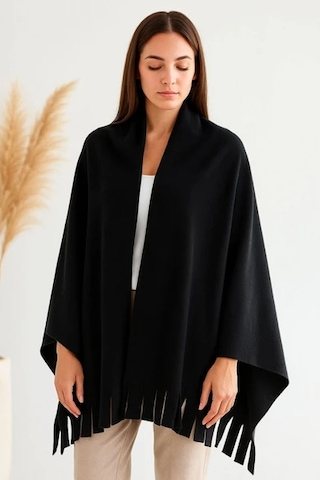 Elif Mira Unisex Polar Omuz Şalı 70x180 Cm Kışlık Sıcak Şal Elegantwarm Siyah