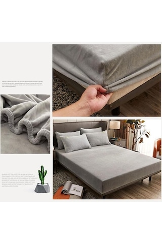 Novahub Kadife Kraliçe Yatak Örtüsü - Kış Çarşaf Koruyucu Kaymaz İkiz Yastık Kılıfı Seti - Mavi Kadife - El Ve Makine Yıkama Uygun Mavi